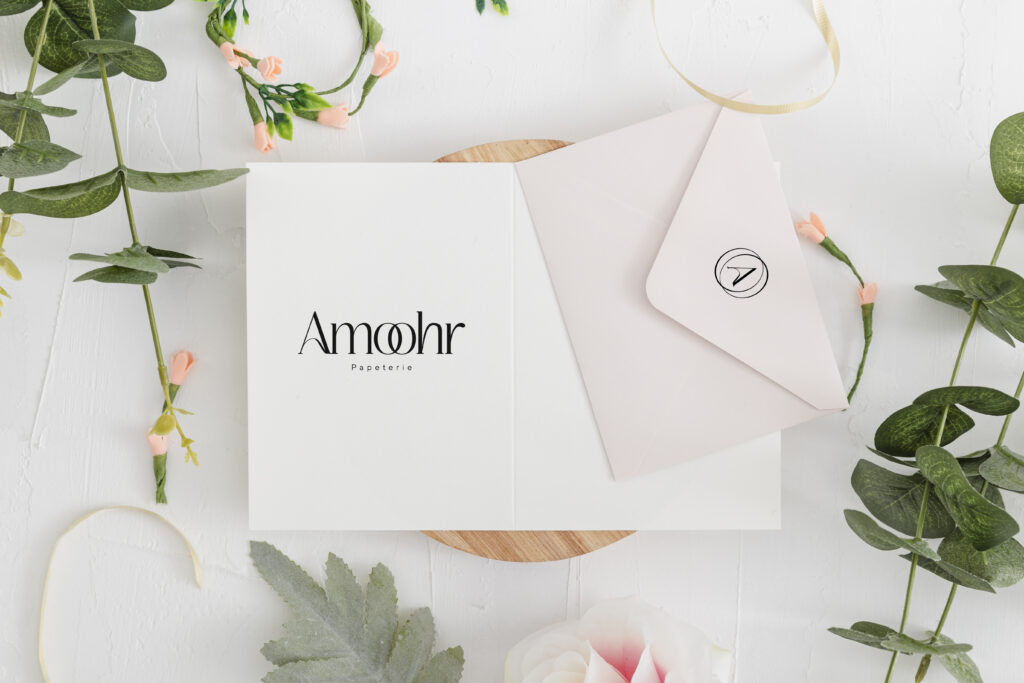Carte et enveloppe de mariage avec logo et monogramme Amoohr